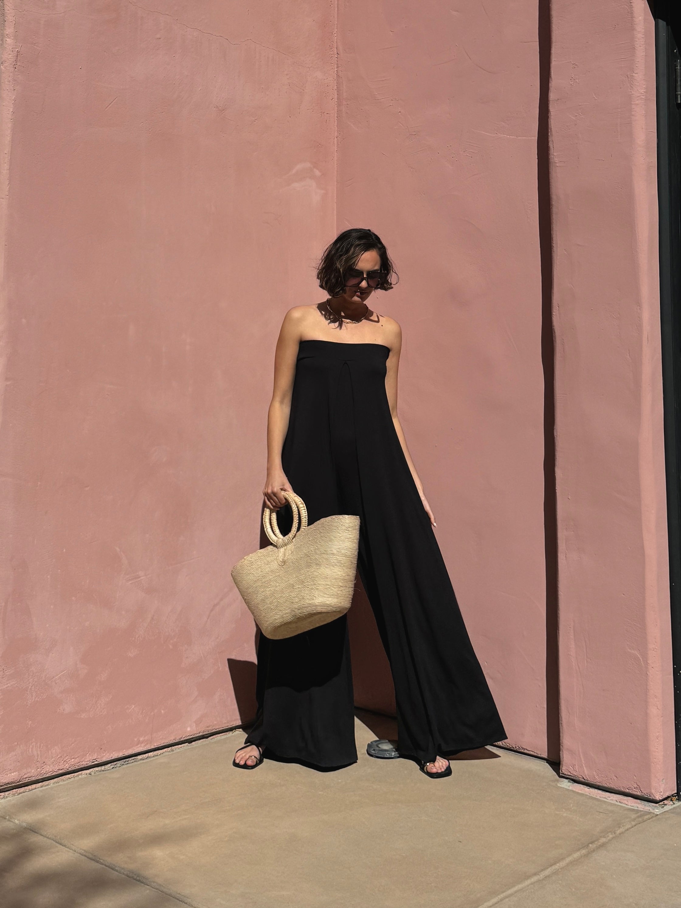 Draped Bandeau Wide Leg Jumpsuit