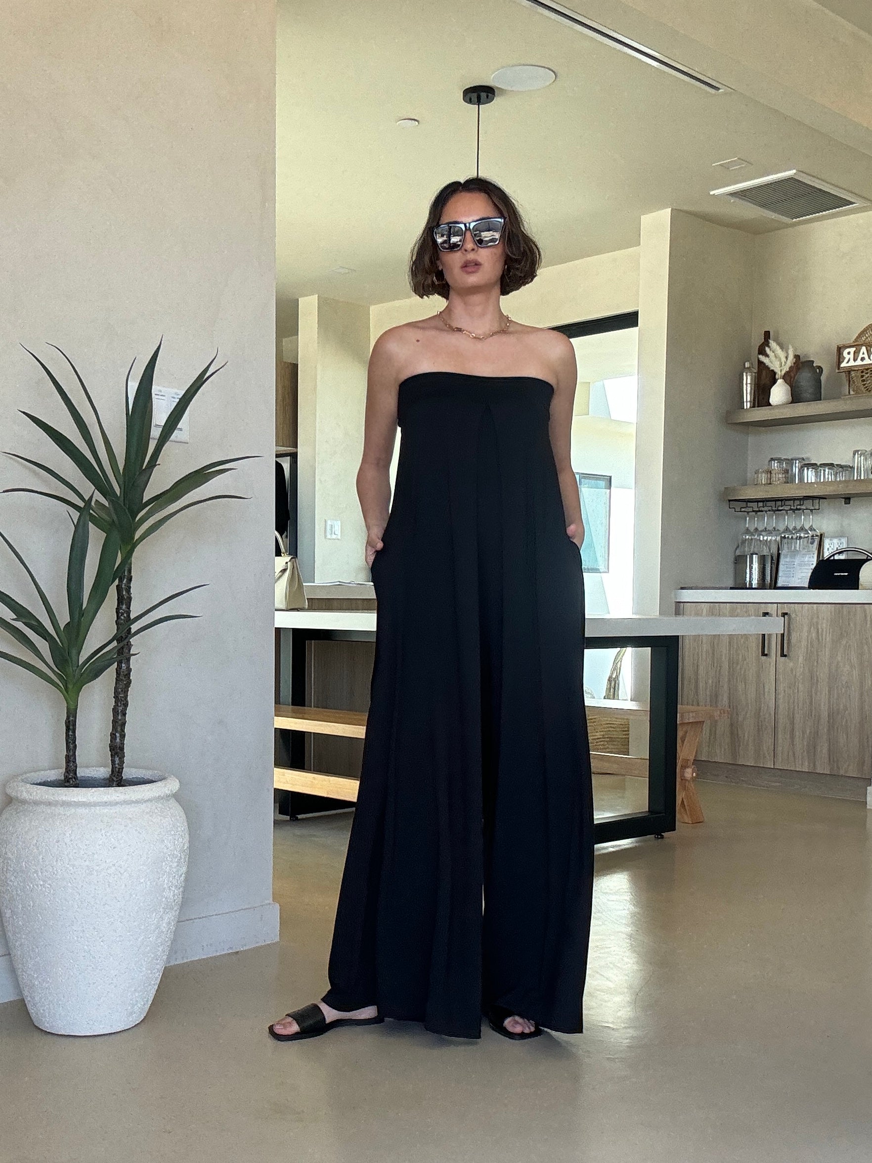 Draped Bandeau Wide Leg Jumpsuit