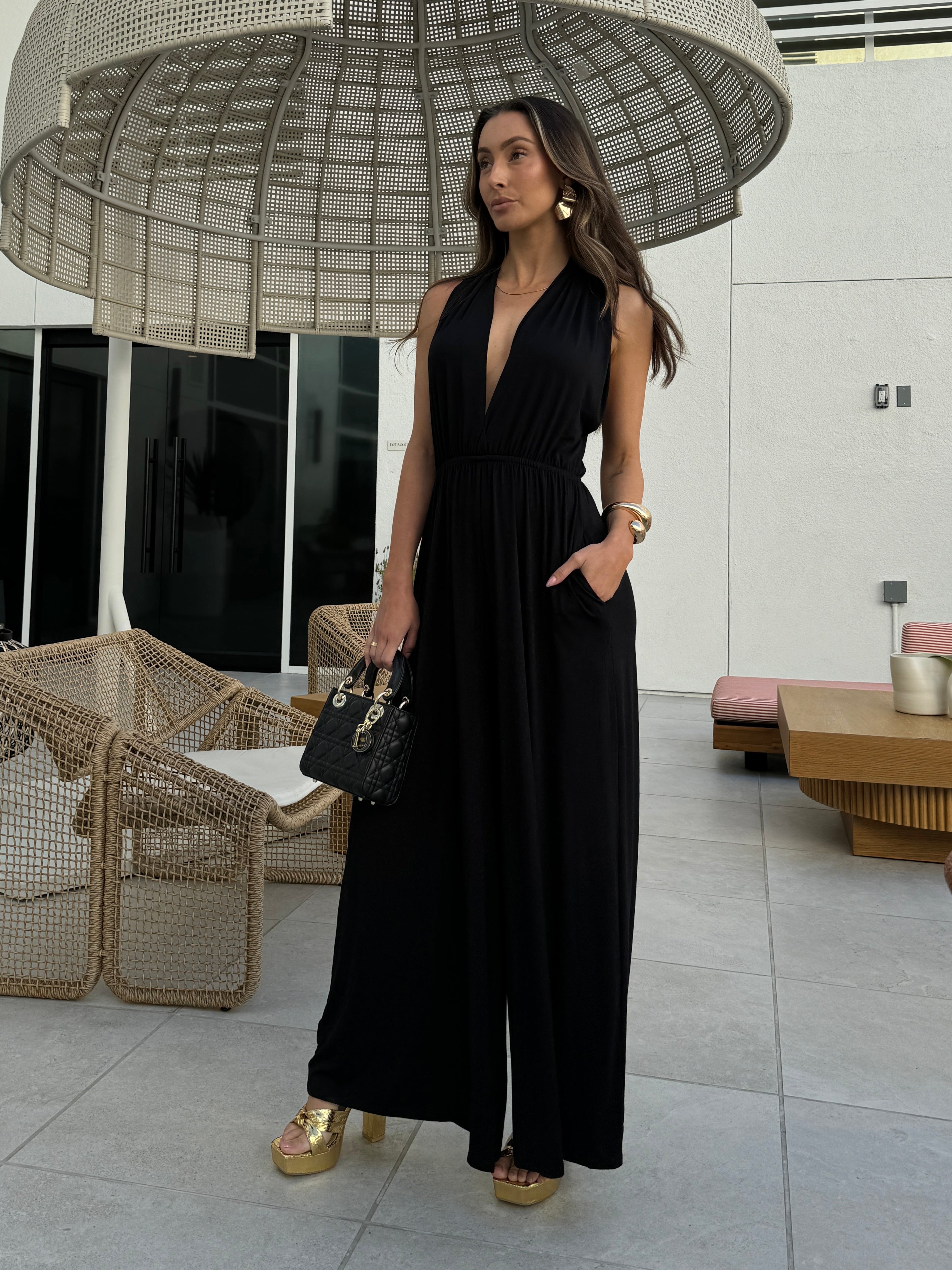 luna wide leg jumpsuit with plunging neckline