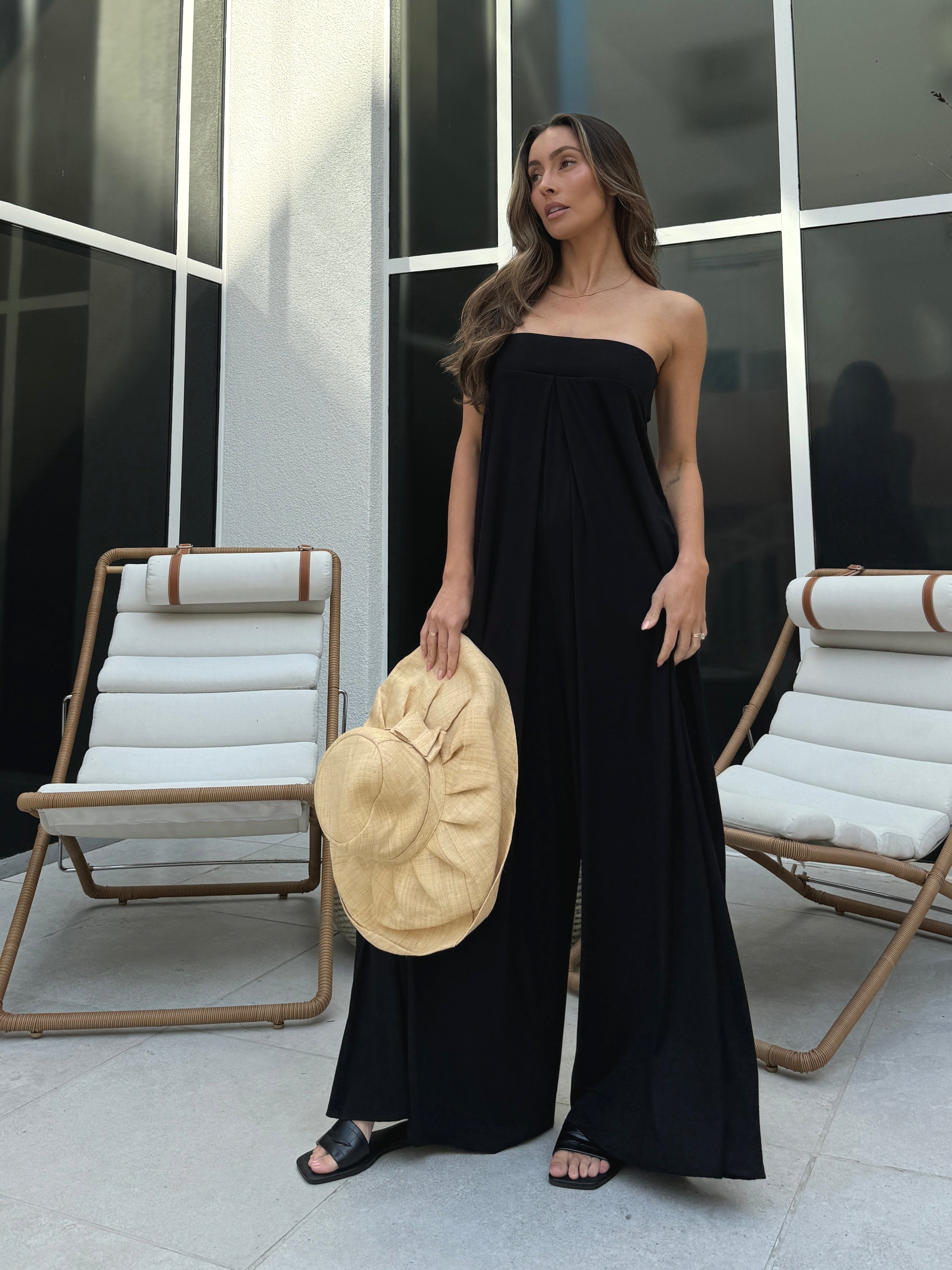 Draped Bandeau Wide Leg Jumpsuit