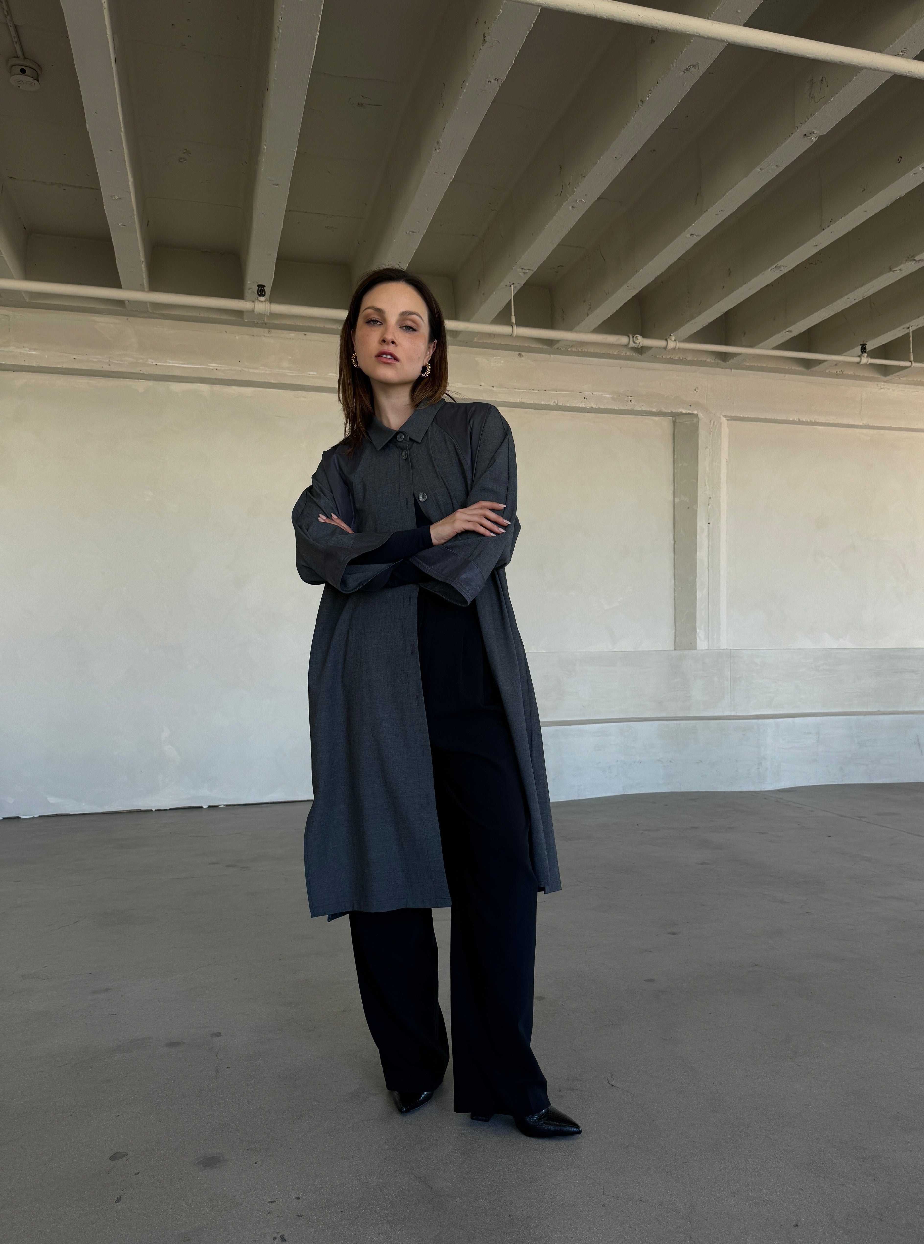 Button Up Faux Leather Detail Trench