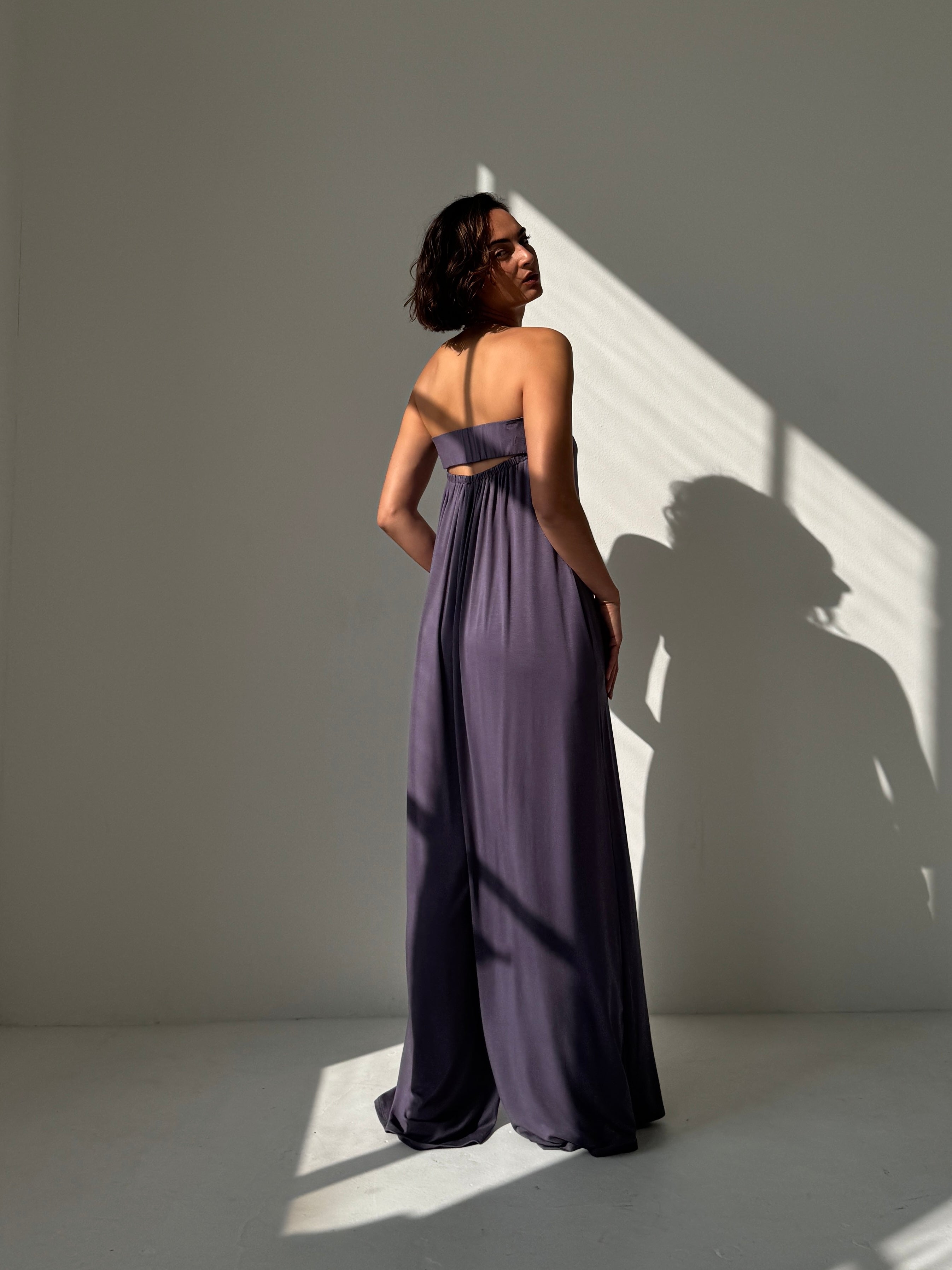 Draped Bandeau Wide Leg Jumpsuit