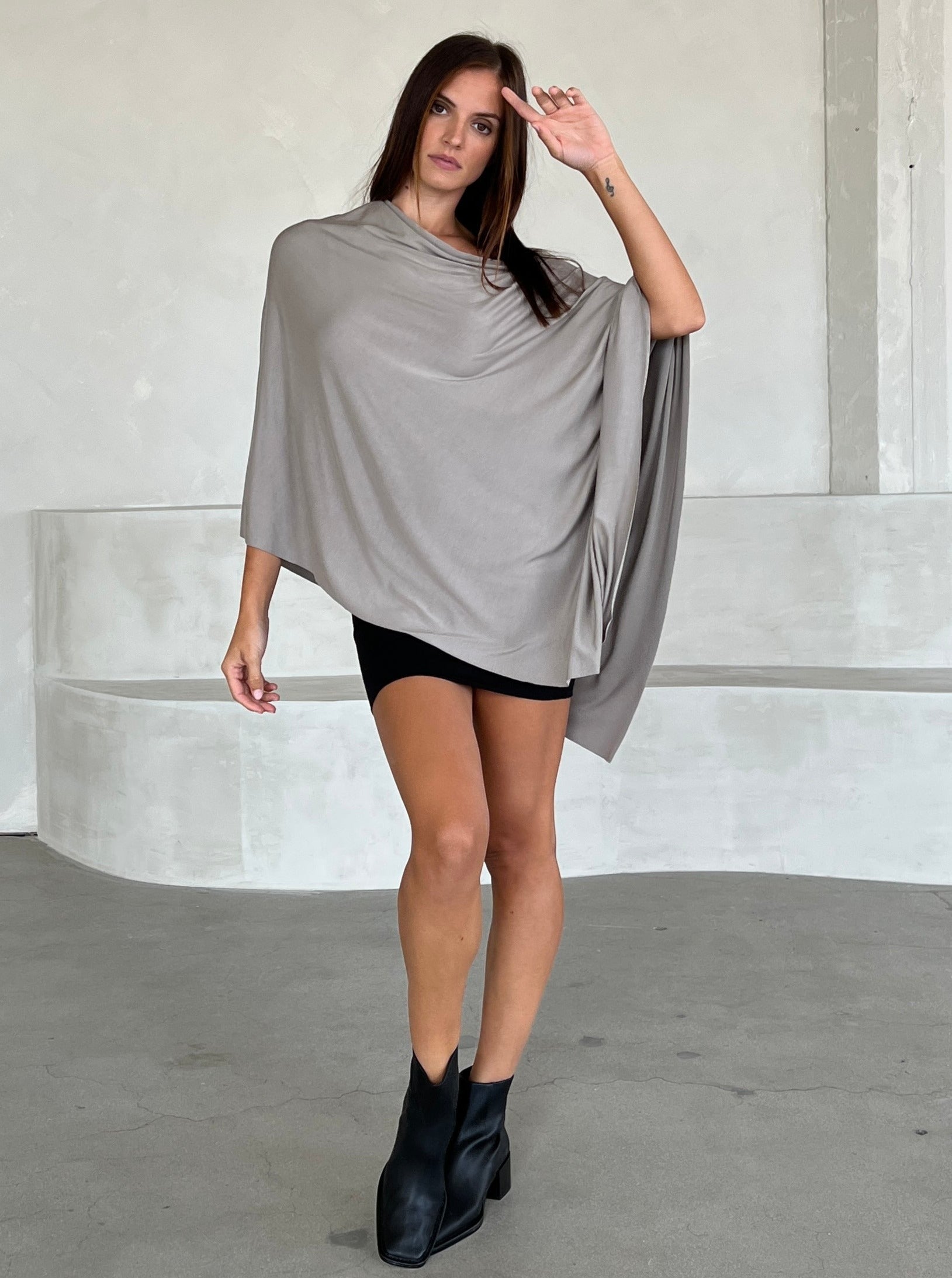 Gray poncho outfit sale