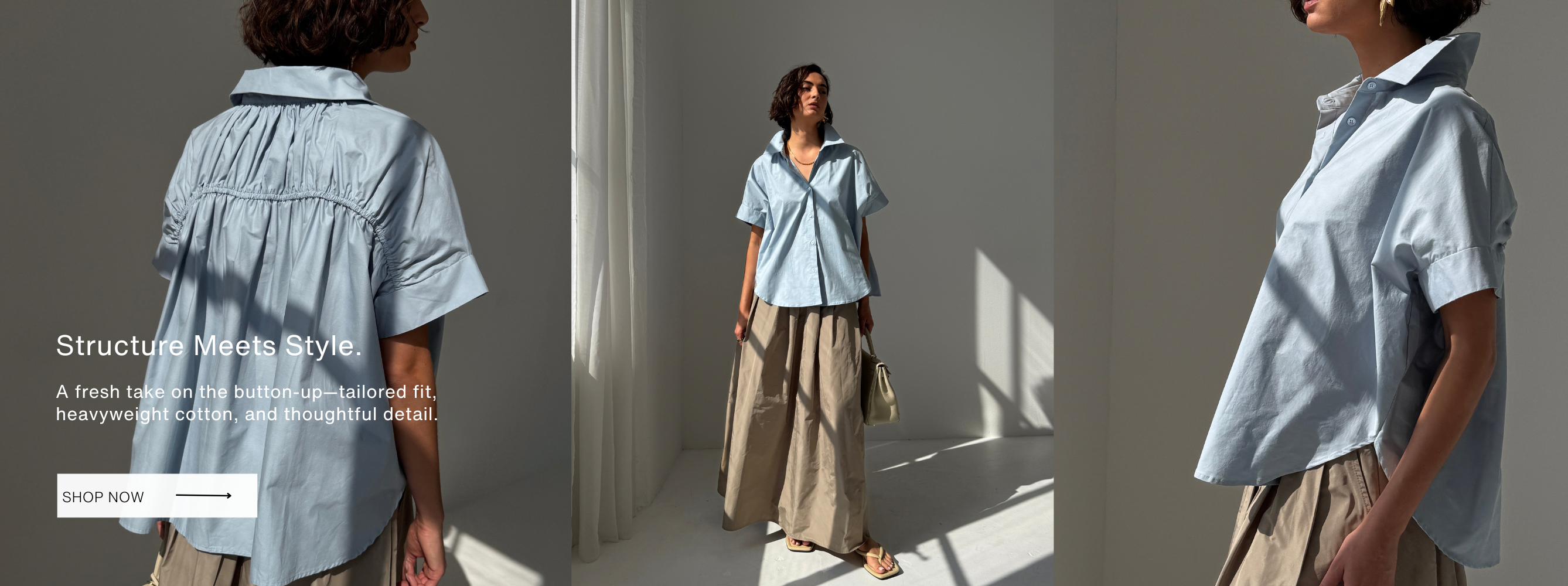 STRUCTURE MEETS STYLE: Timeless tailoring, reimagined. The Celine Ruched Top brings structure and softness together in one elevated essential. Crafted from heavyweight cotton with a tailored fit and ruched back detail, it flatters from every angle. Whether you're heading to brunch or dressing for a meeting, it's your go-to for effortless polish.