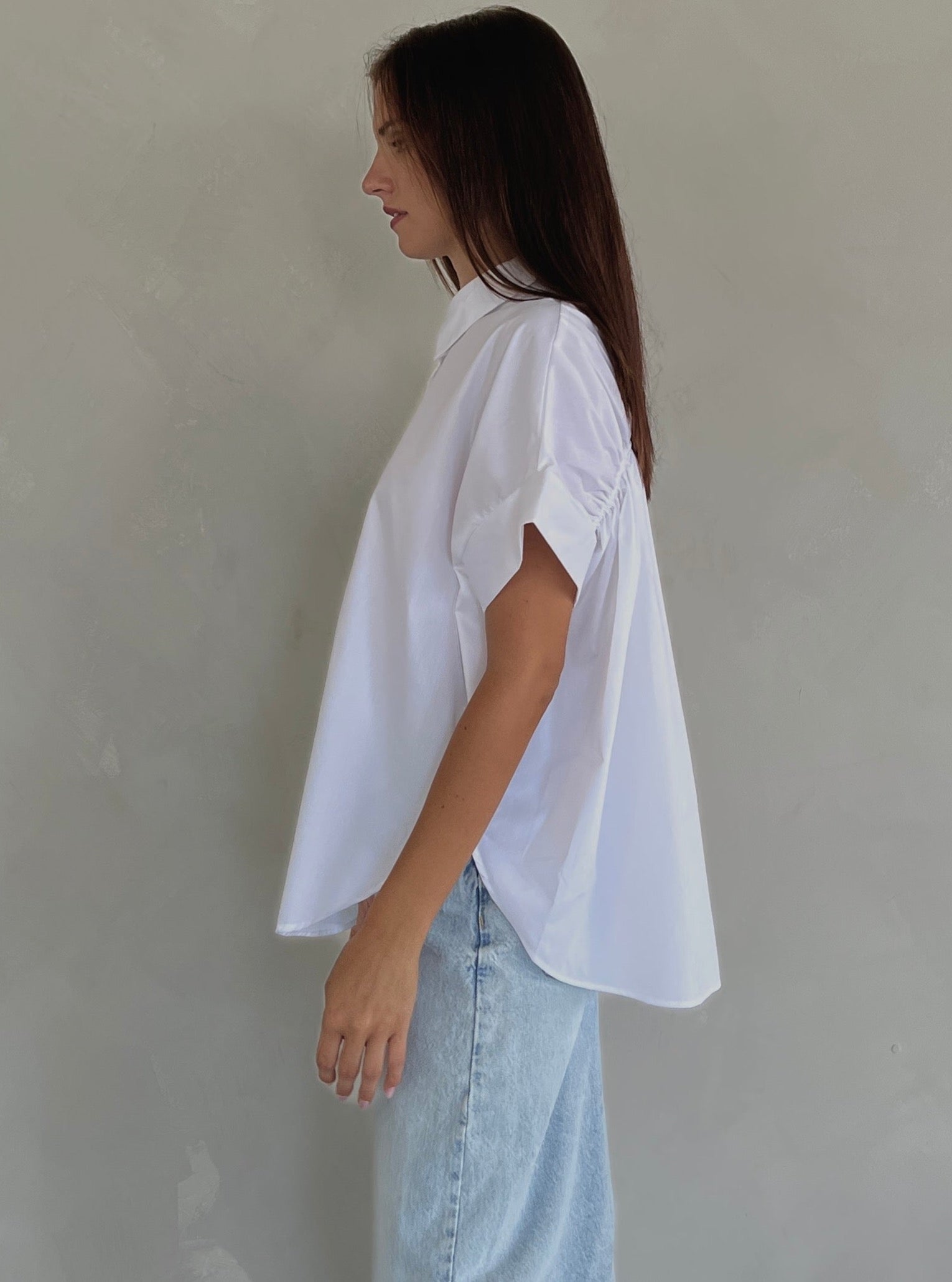 Ruched Back Oversized Button Up