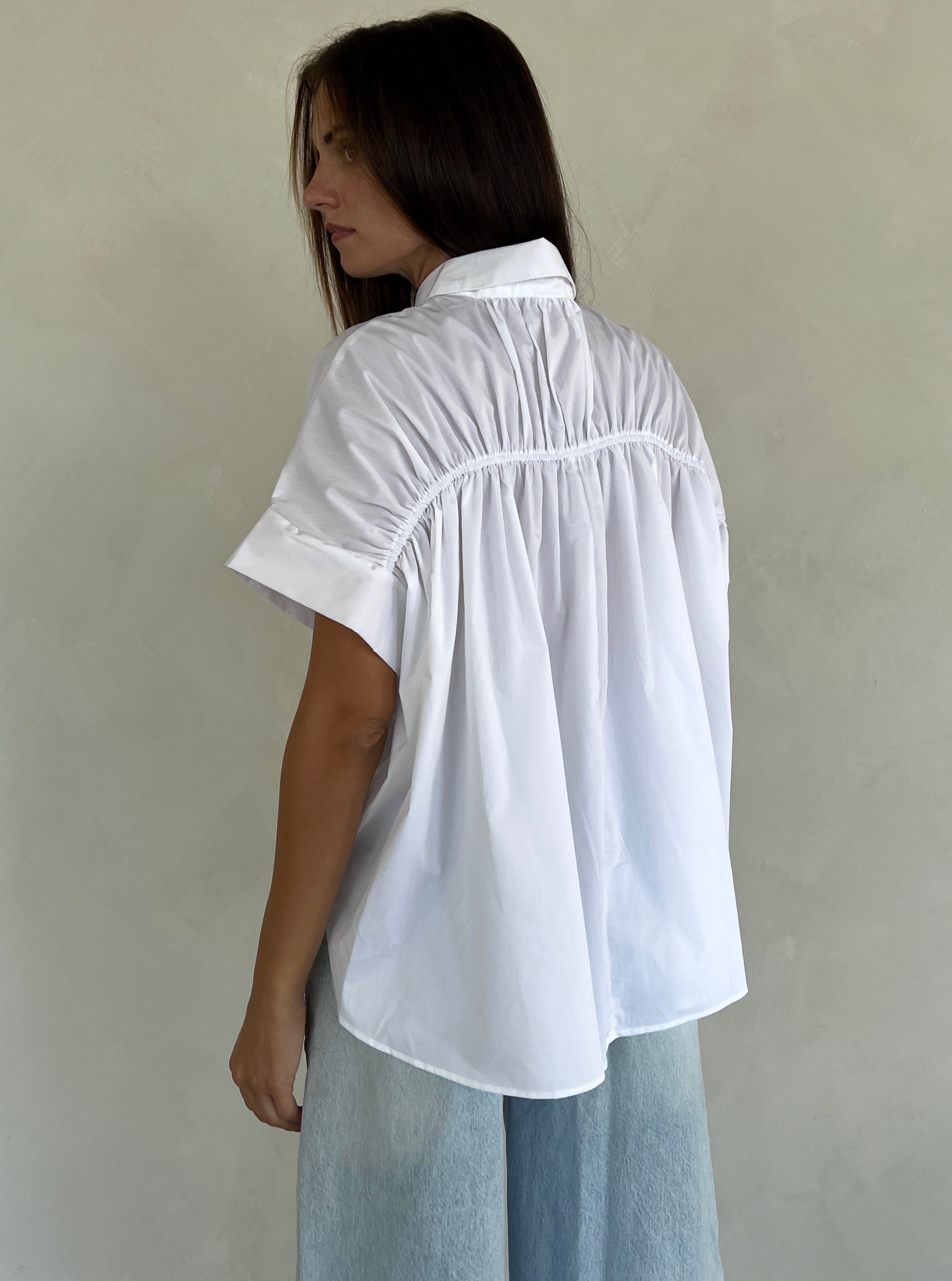 Ruched Back Oversized Button Up