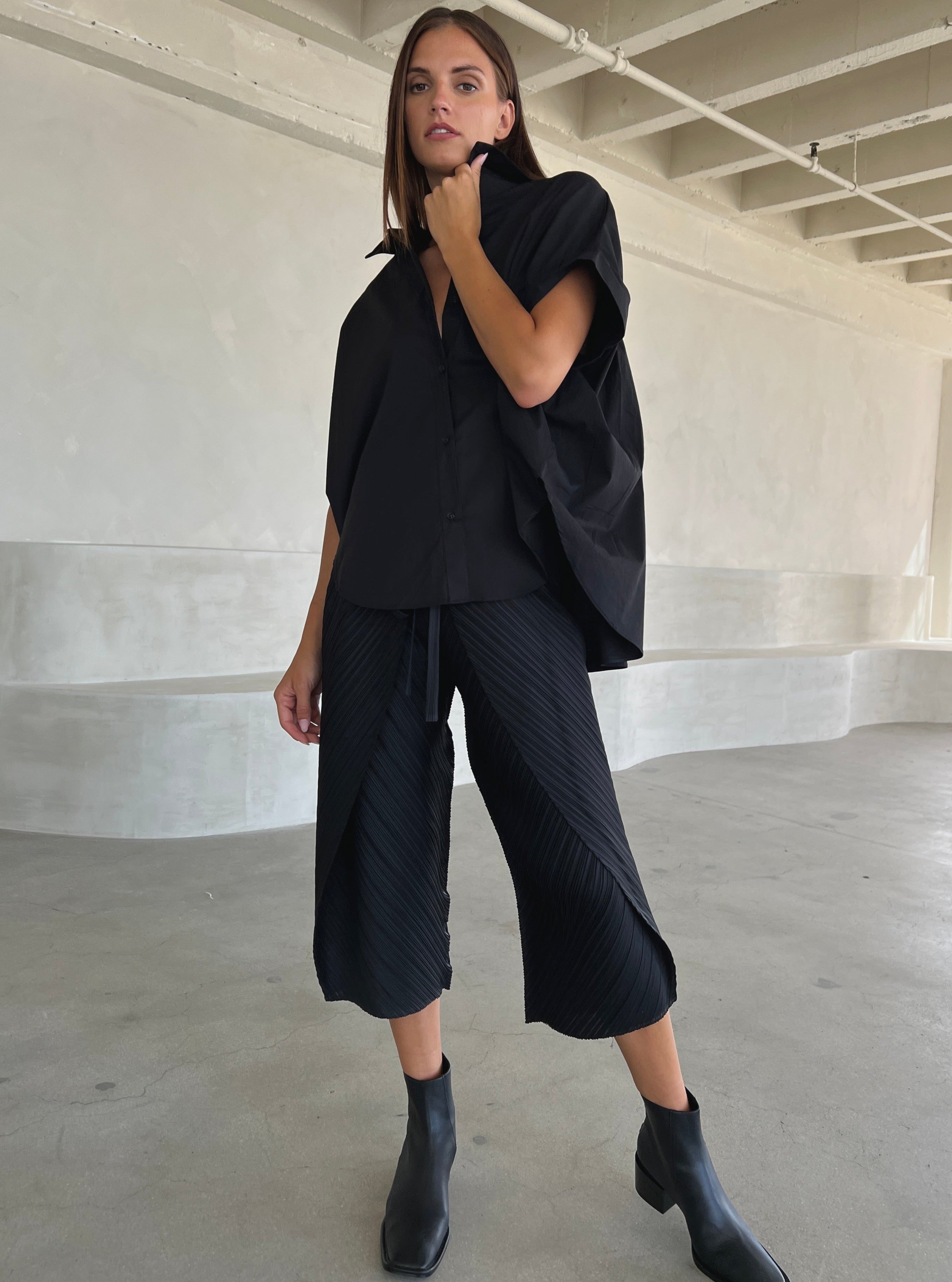 Ruched Back Oversized Button Up