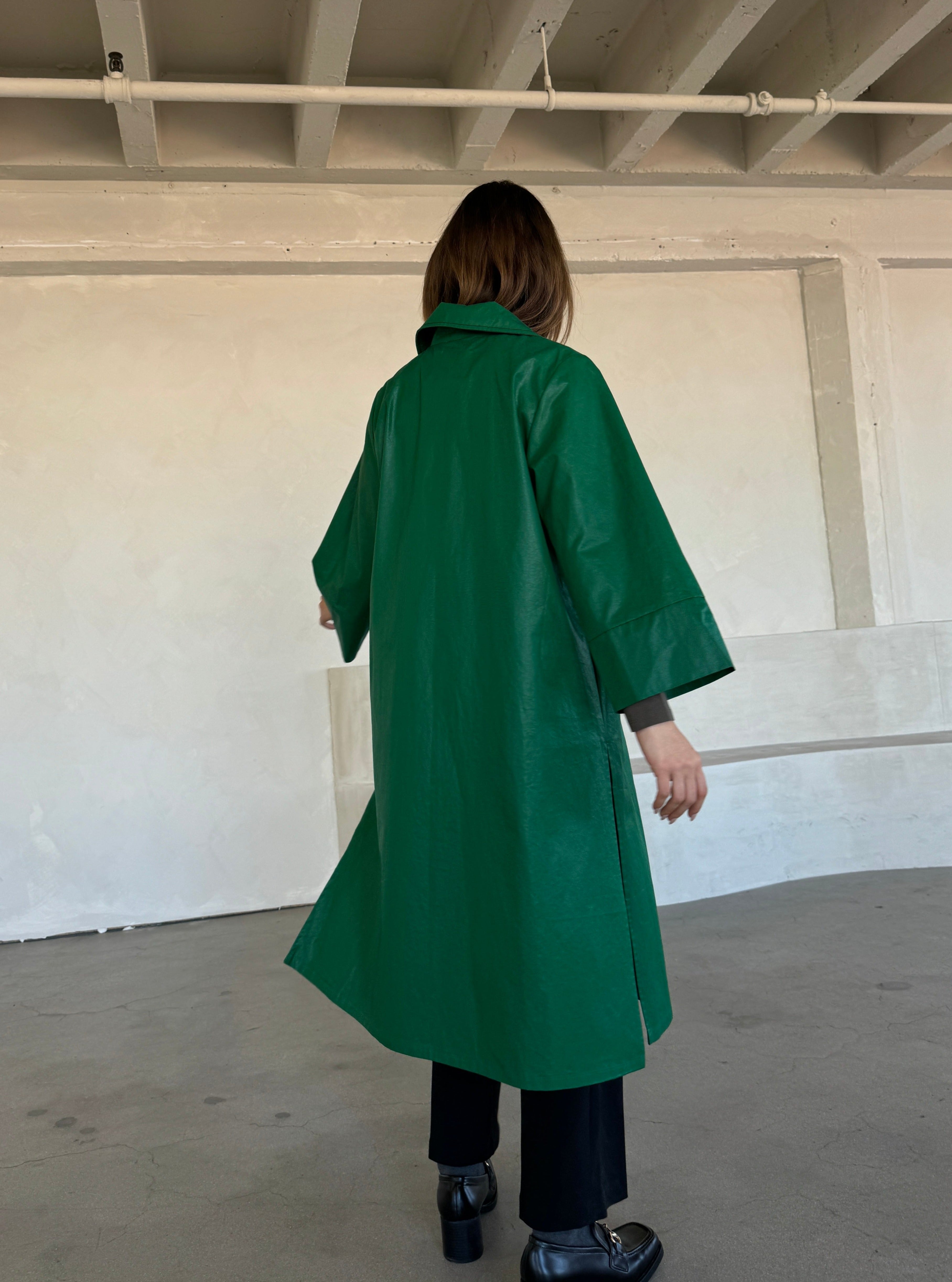 Green Faux Leather Trench