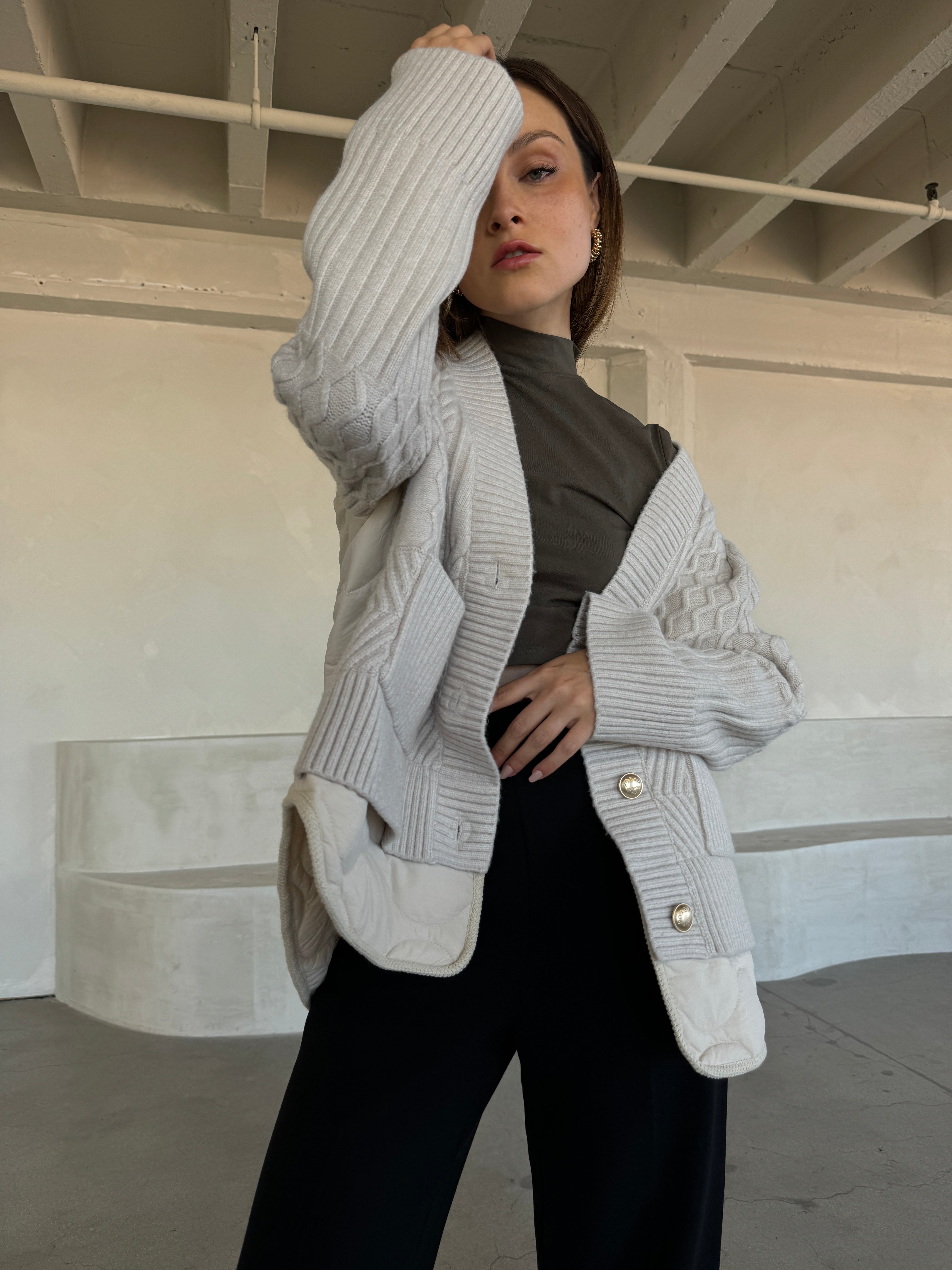 Cable Knit Quilted Cardigan