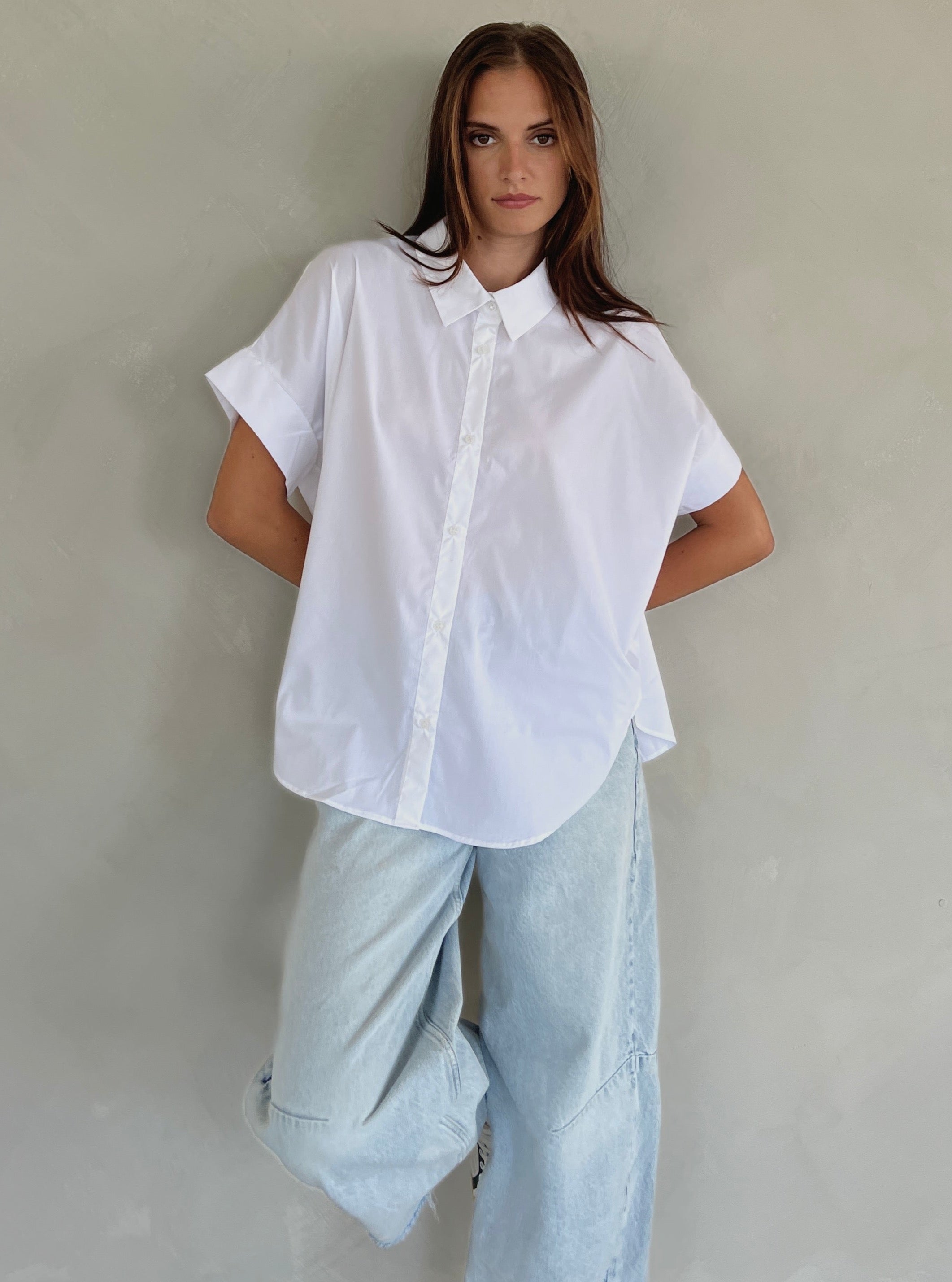 Ruched Back Oversized Button Up