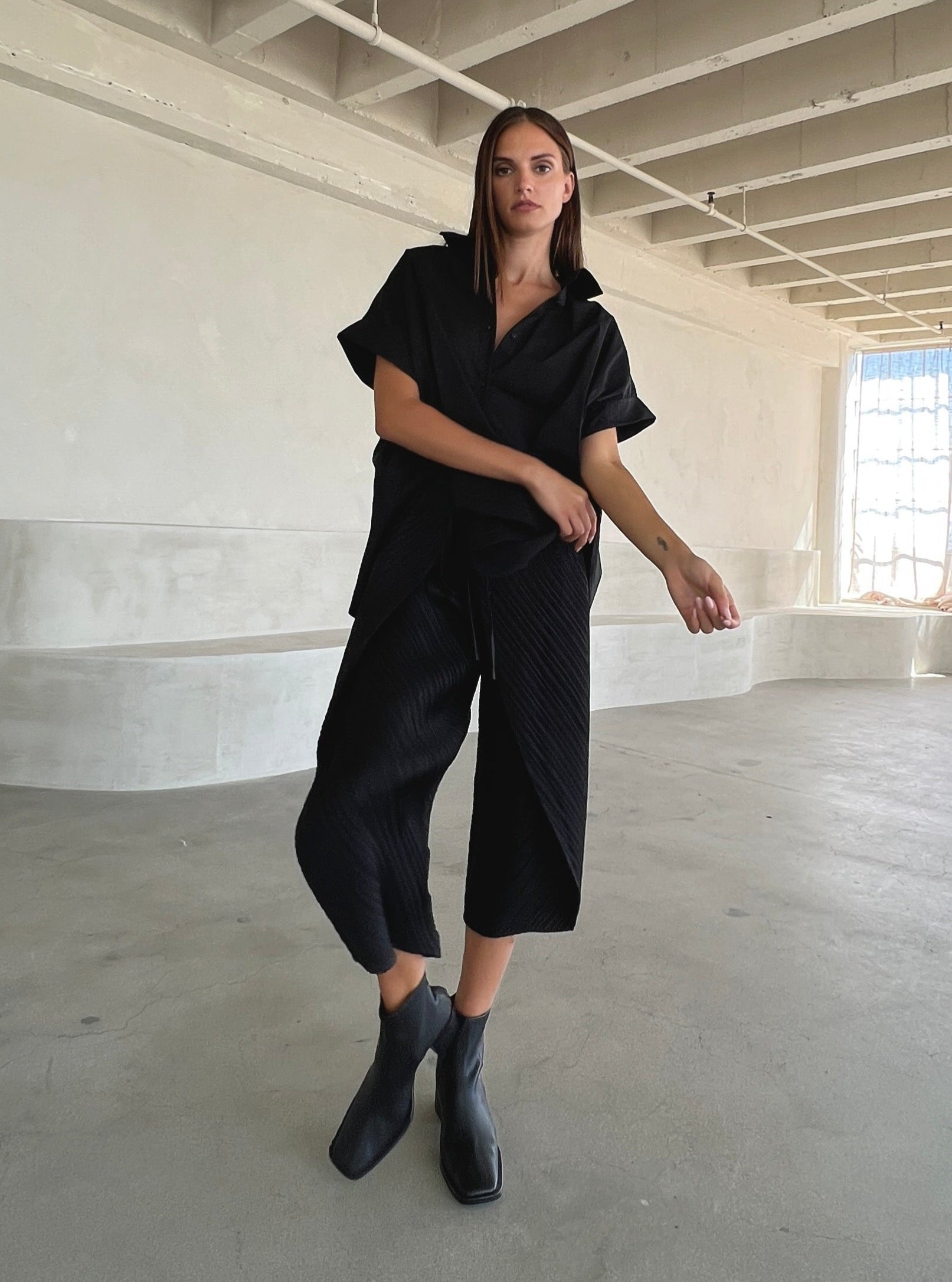 Ruched Back Oversized Button Up